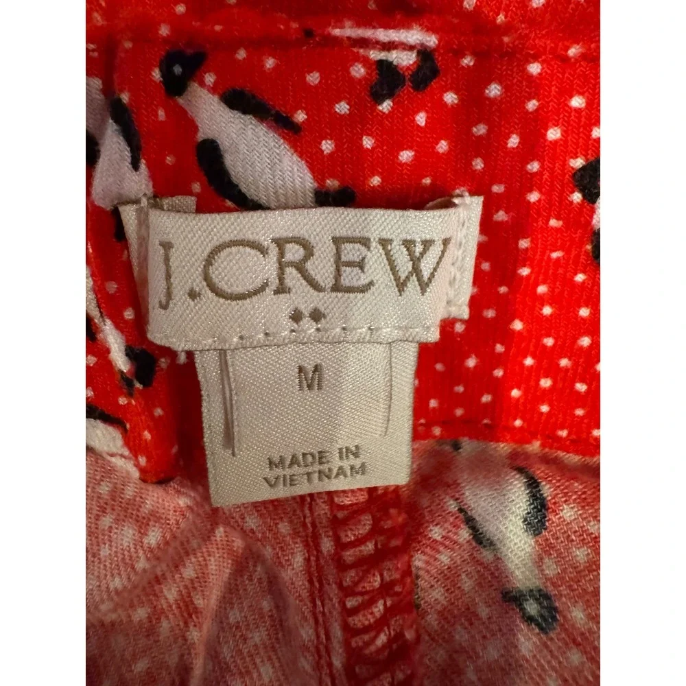 J Crew Pajama Pants Women‎ Medium Red Penguin Print Cotton Drawstring Loungewear